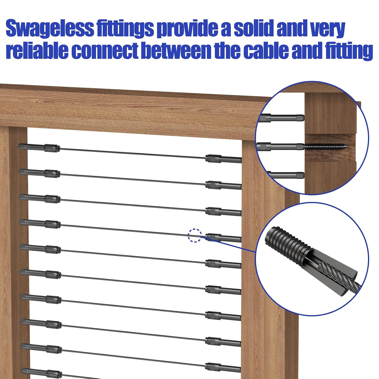 BLIKA Upgraded 60 Pack 1/8' Black Swageless Lag Screws Left & Right for Wood Posts, Swageless Lag Screw Terminals, T316 Stainless Steel, Swageless Black Cable Railing Kit, Deck Wire Railing Kits
