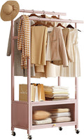 Clothing Rack, coat rack with Wheels Rolling Clothes Rack with Storage Coat Rack Stand Modern Garment Rack for Bedroom Boutiques Heavy Duty Coat Hanger Rack, #2, Pink