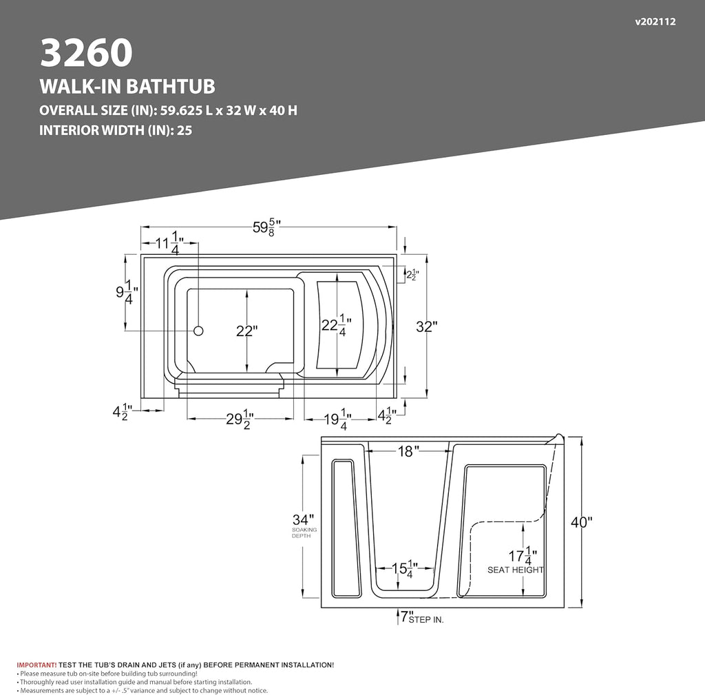ANZZI Tubs Series Wide Opening Door Right Drain Quick Fill Walk-In Soaking Tub in Biscuit Finish 32 in. x 60 in. | AMZ3260RBS