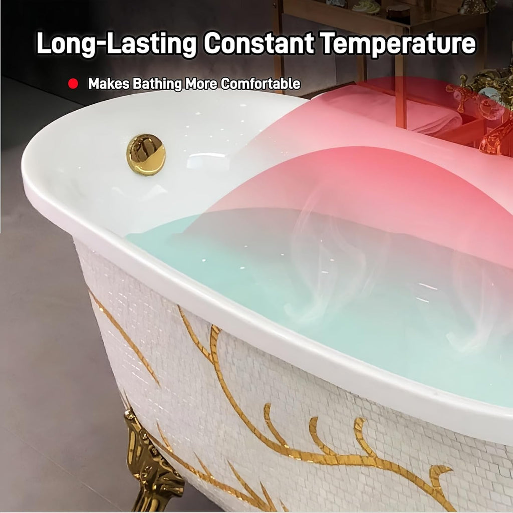 54' Edeyeu Freestanding Bathtub - Solid Surface Soaking Tub With Gold Clawfoot Elegance, Designer Free Standing Bathtub for Luxury Spa Bathroom, Extra Deep Soaker, A