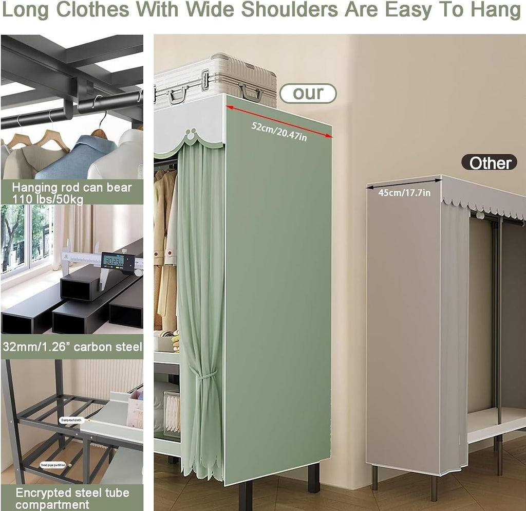 Foldable Portable Closet with Cover, Heavy Duty Armoire Wardrobe, 67' H x 20' W in Covered Clothes Rack, Storage Garment Racks for Hanging Clothes(Gray,110cm/43.3in)