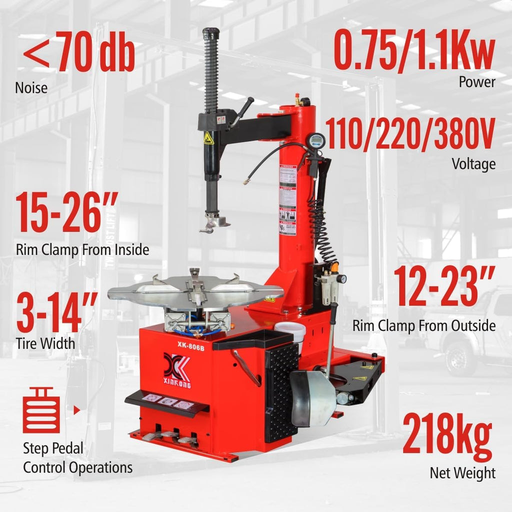 XK-806B Tire Changer Machine 2.0 Horsepower Rim Clamp 12-28 Inches with 12 Month Parts Replacement