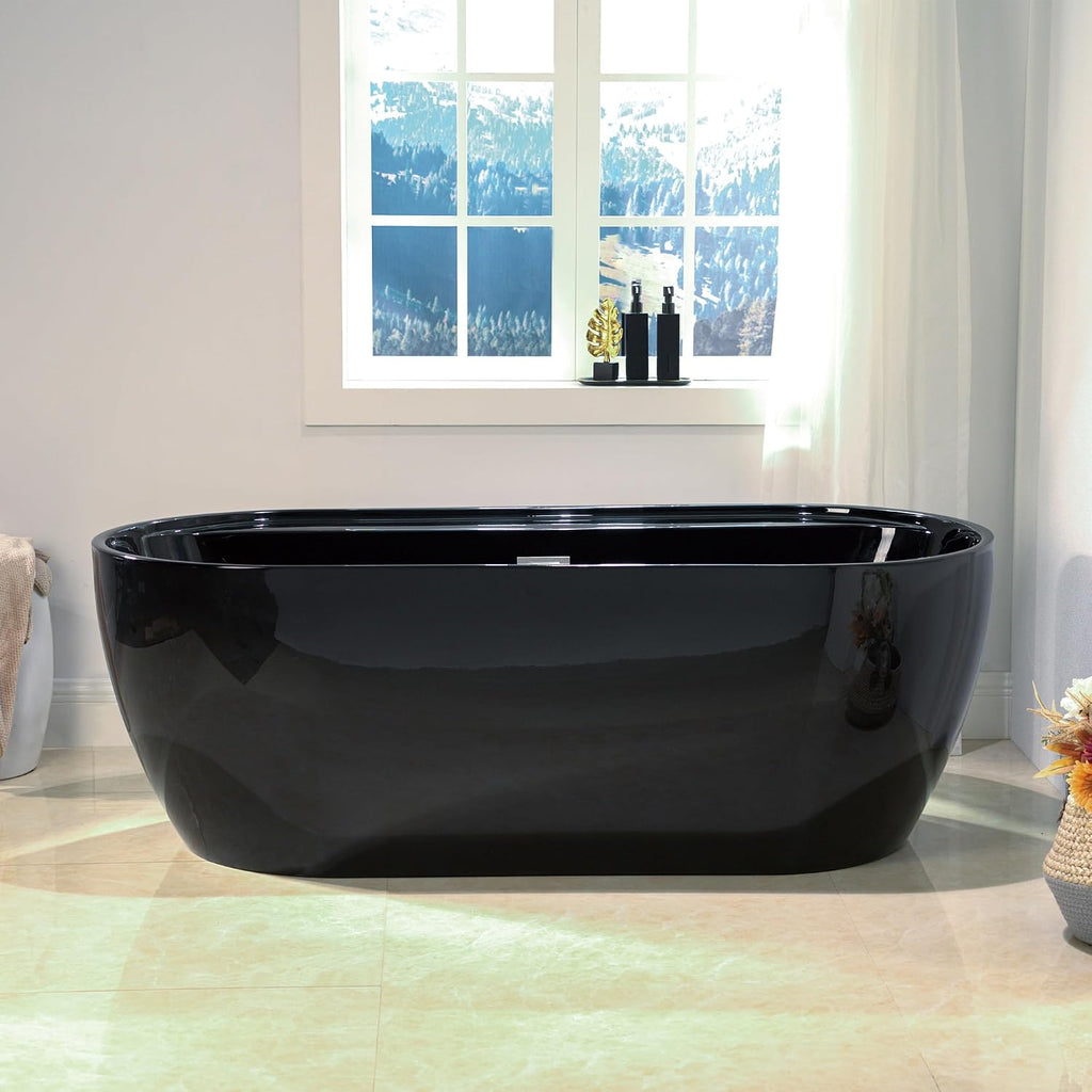 WOODBRIDGE 67' L x 31-1/2' W Freestanding Contemporary Acrylic Soaking Bathtub in Glossy Black Inside and Outside with Chrome Drain & Overflow,B8863-C