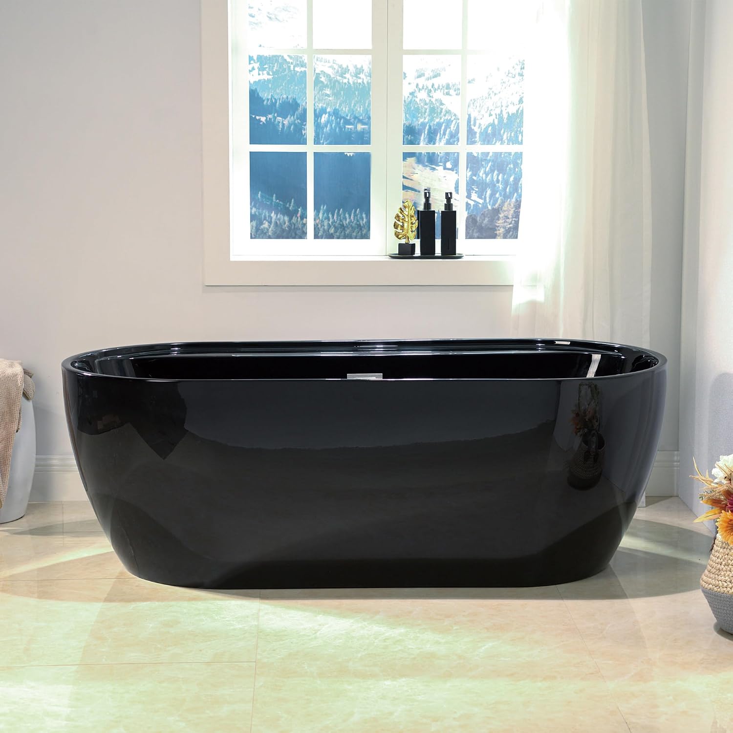 WOODBRIDGE 67' L x 31-1/2' W Freestanding Contemporary Acrylic Soaking Bathtub in Glossy Black Inside and Outside with Chrome Drain & Overflow,B8863-C