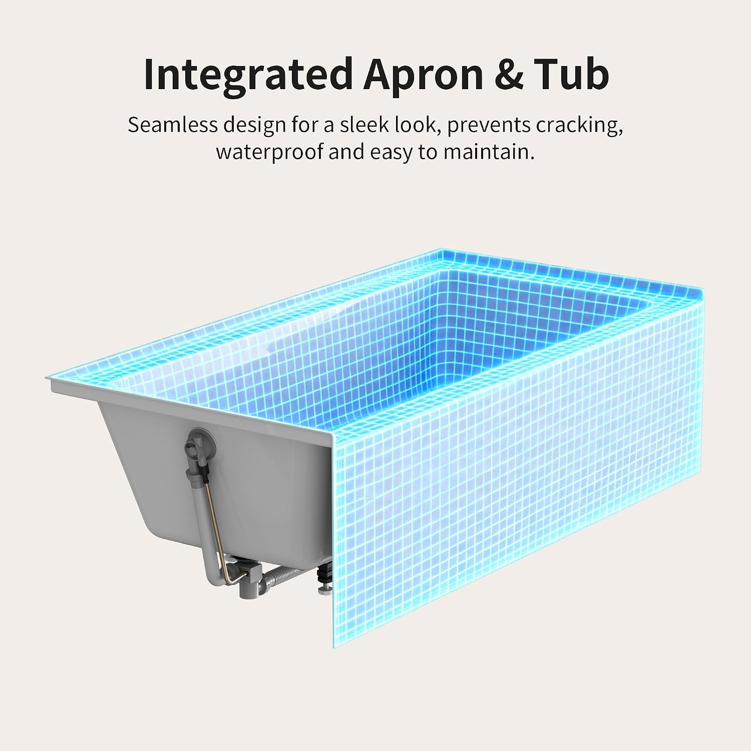 DeerValley 60'x30' Alcove Bath Tub, Acrylic Bathtub with Right Drain Integrated Apron Soaking Bath Tub, Ergonomic Deep Soak Tub with Pop-Up Drain and Integrated Overflow System, White, DV-1T0195R