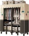 Heavy Duty Portable Wardrobe Closet For Hanging Clothing With Cover, Clothes Rack With Gauze Curtain, Covered Clothing Coat Storage Organizer(C,215cm/84.6inch)