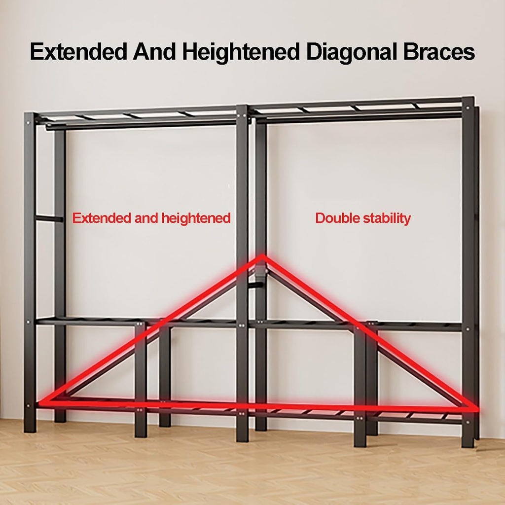Heavy Duty Garment Rack With Cover Folding Wardrobe Closet Foldable Clothing Rack For Hanging Clothes Armoires Portable Metal Coat Storage Organizer Covered(E,168cm/66.1inch)