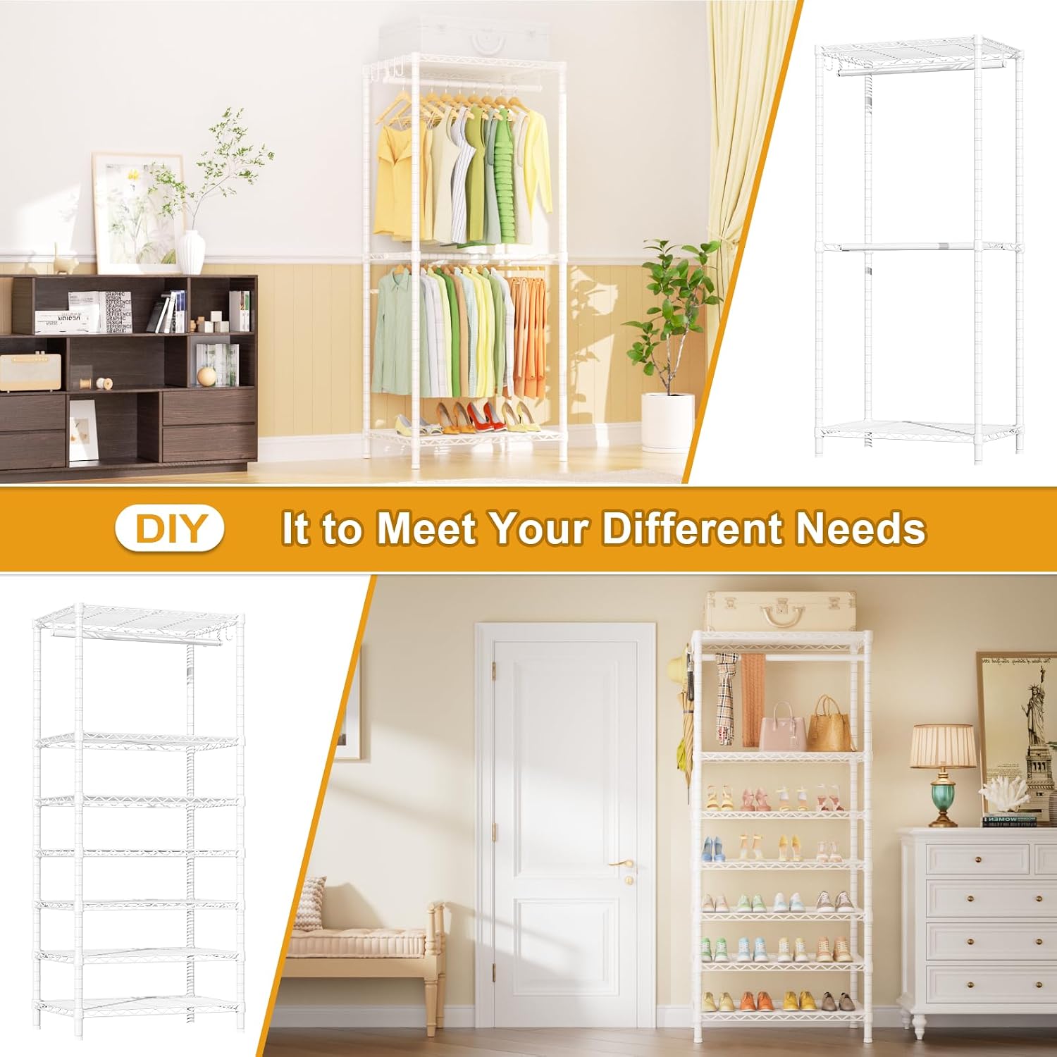 Ulif E12C and E13C (White Clothing Rack with White Dustproof Cover) Heavy Duty Closet Organizer System, Freestanding Clothing Racks for Hanging Clothes，Adjustable Garment Rack