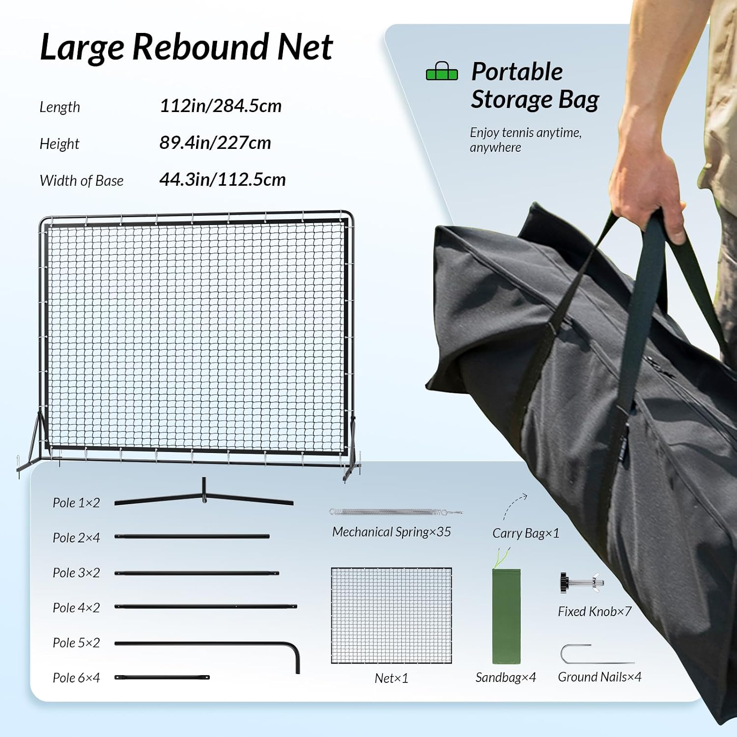 9.3*7.4ft Portable Tennis Rebounder Net, Tennis Practice Wall, Tennis Training Net for Tennis Racquet Sports Ball Pickleball, Tennis Backboard Net for Tennis Court Backyard Outdoor Training,