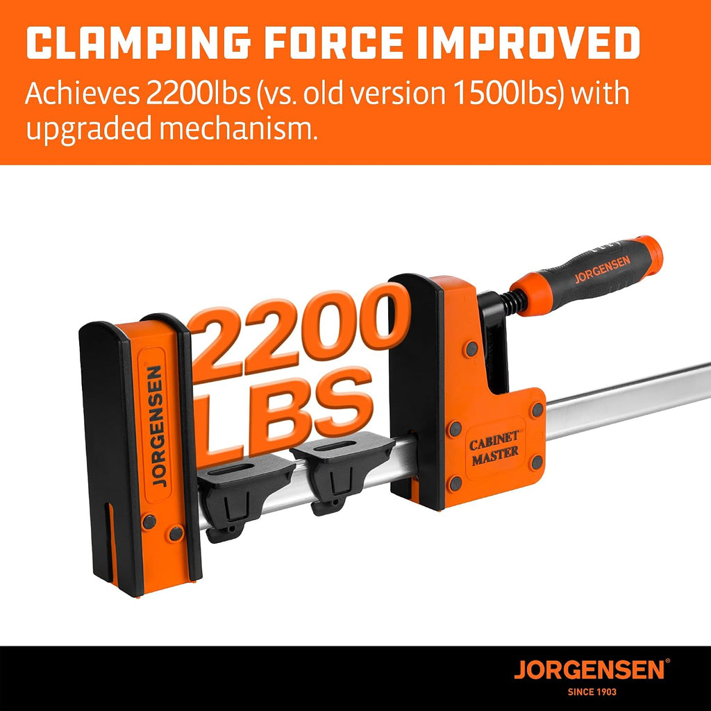 JORGENSEN 50-Inch Parallel Bar Clamp, Heavy-Duty Cabinet Master Clamp for Woodworking Glue-Up, 2200 lbs Force, Quick Release, Spreader Function, 2-Pack