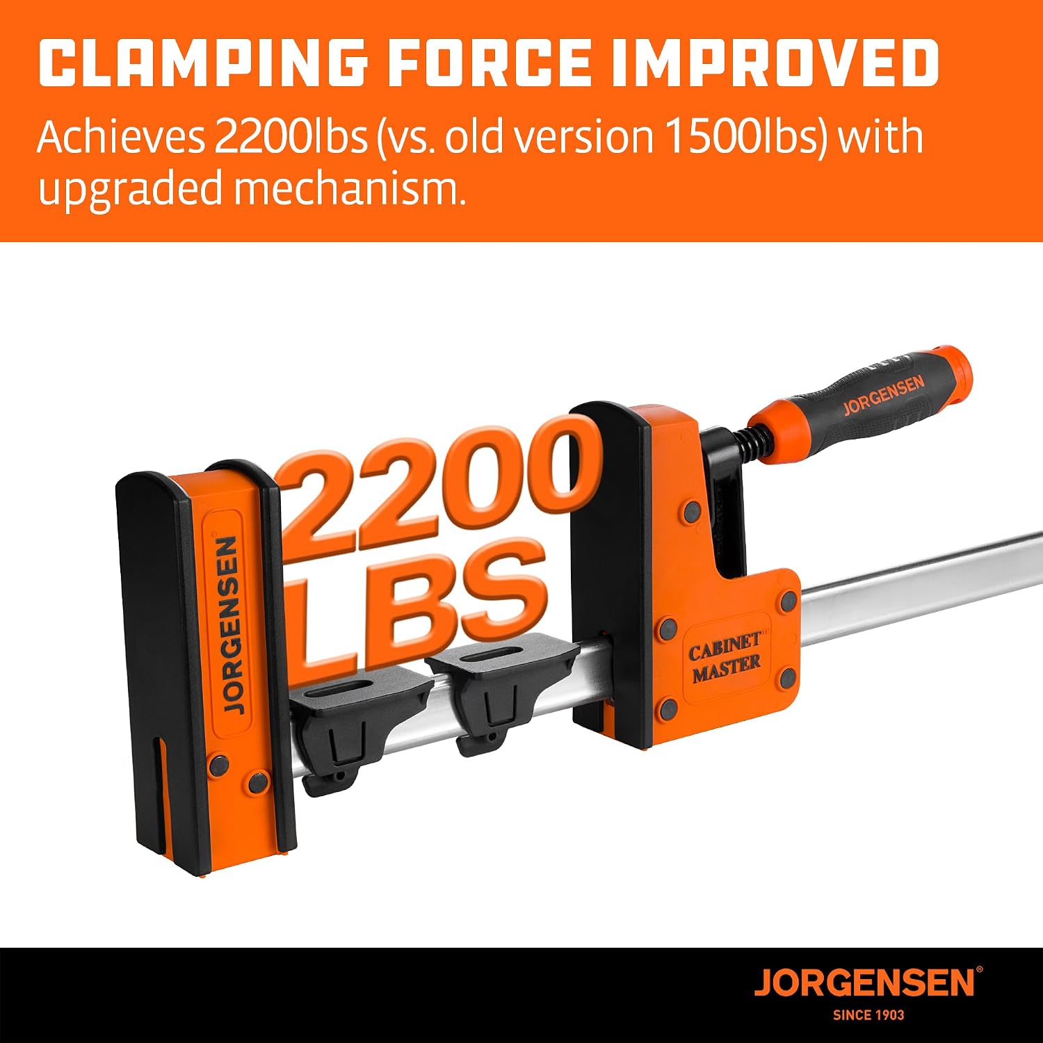 JORGENSEN 50-Inch Parallel Bar Clamp, Heavy-Duty Cabinet Master Clamp for Woodworking Glue-Up, 2200 lbs Force, Quick Release, Spreader Function, 2-Pack