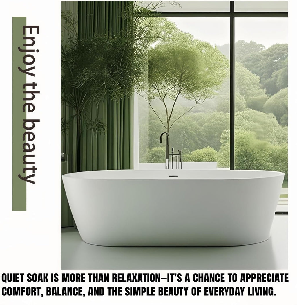 55' Edeyeu Freestanding Bathtub – Color Solid Surface Bathtub With Modern Finish, Extra Deep Soaking Tub, Luxury Stand Alone Free Standing Tub For Contemporary Bathroom Design Gray A