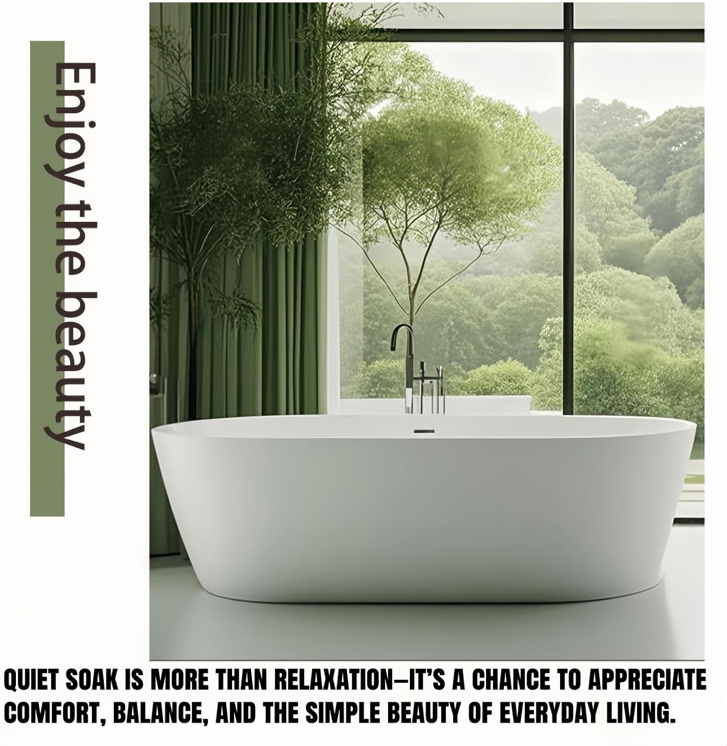 55' Edeyeu Freestanding Bathtub – Color Solid Surface Bathtub With Modern Finish, Extra Deep Soaking Tub, Luxury Stand Alone Free Standing Tub For Contemporary Bathroom Design Gray A