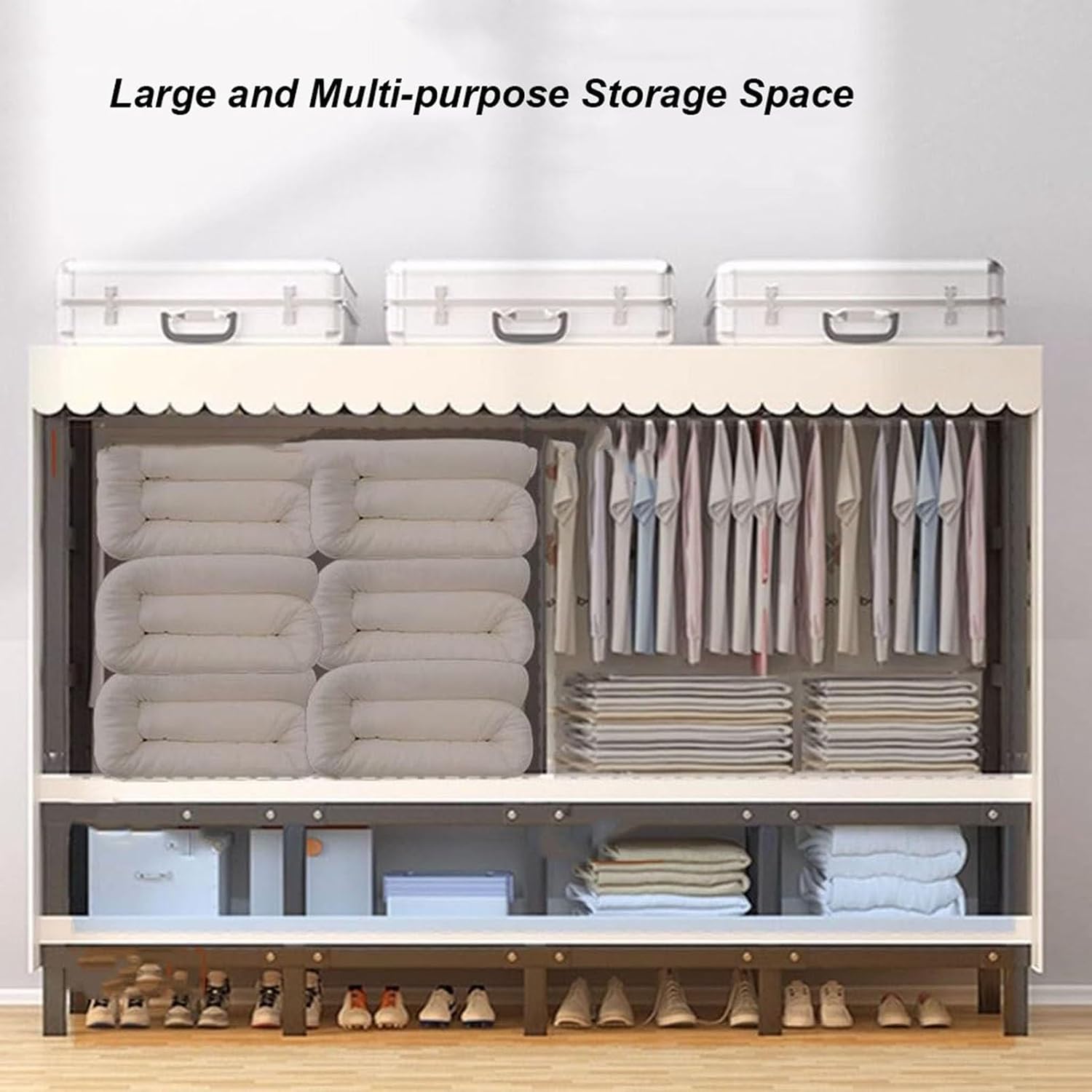 Foldable Portable Garment Rack, Heavy Duty Clothes Rack with Cover Loads 1100 LBS Clothing Racks for Hanging Clothes Metal Clothes Rack Free Standing & Portable Closet Wire Garment Rack(76.8inch/195cm