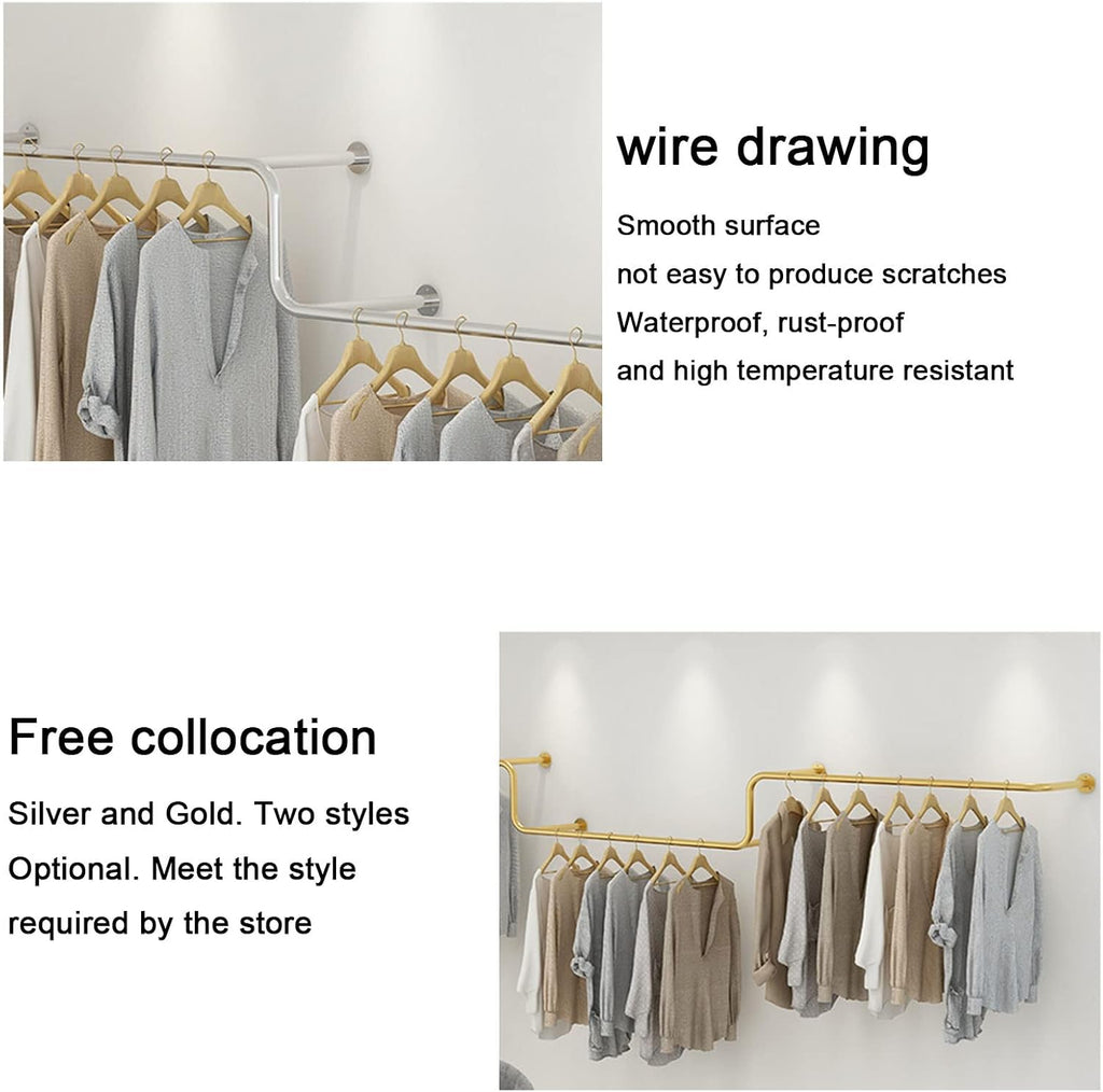 Clothing Store Modern Simple Display Garment Racks,Wall-Mounted Hanging Metal Clothes Shelf System,Heavy Duty Iron Clothes Hanging Rod Bar for Laundry Room,(A-350cm/