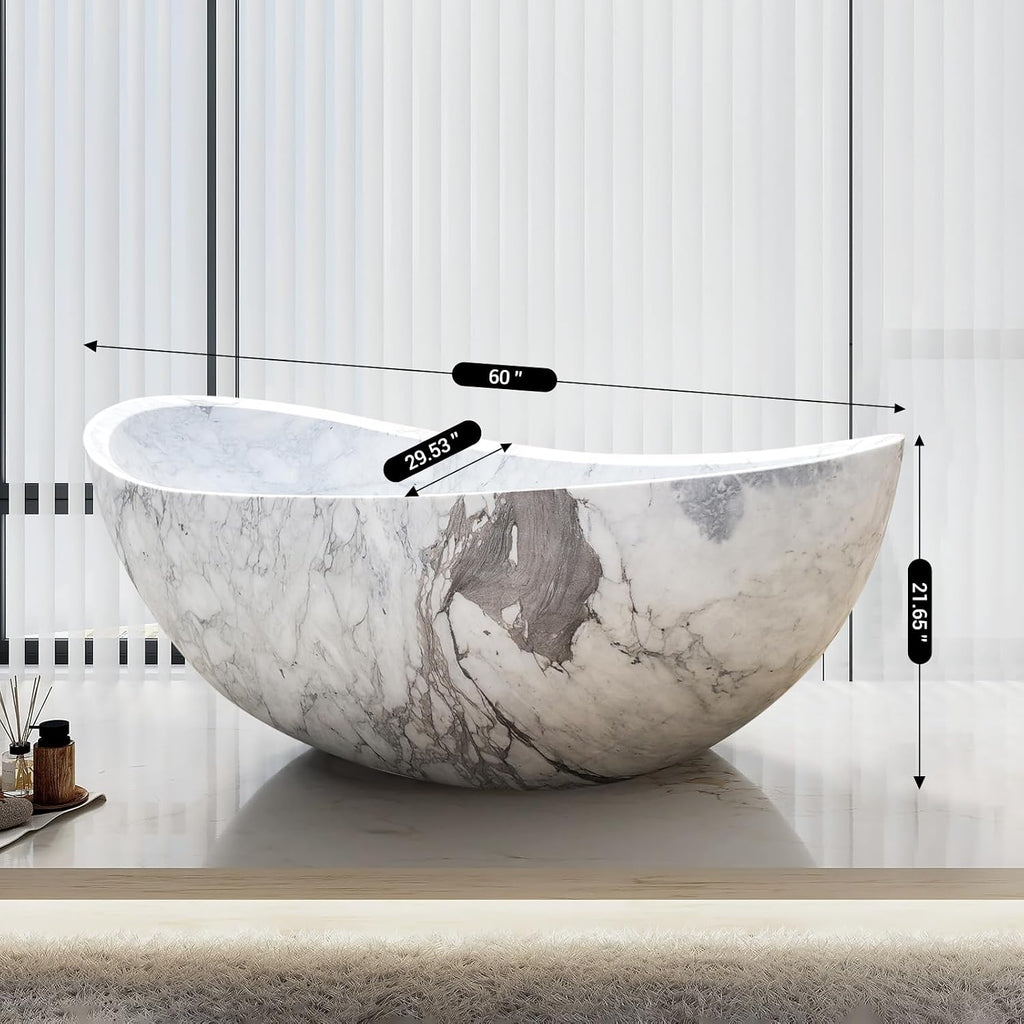 CHETTO C Freestanding Bathtub Minimalist Style Customization Bath Tubs for Adult Gray with White 60'Lx29.53'Wx21.65'H