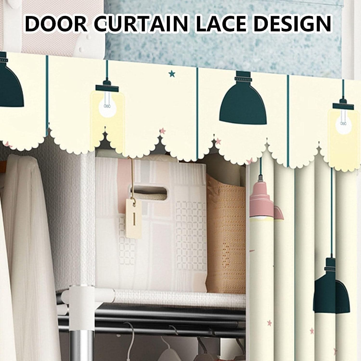 Closet Wardrobe with 360° Wheels 170cm Portable Closet for Bedroom Garment Rack with 2 Clothes Rail and Fabric Cover 6 Compartments (Color : D, Size : 200x45x170cm)