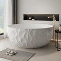 67' Edeyeu Freestanding Bathtub – Modern Solid Surface Bathtub With Ripple Design, Extra Deep Soaking Tub, Ergonomic Stand Alone Tub For Luxury Bathroom Spaces A