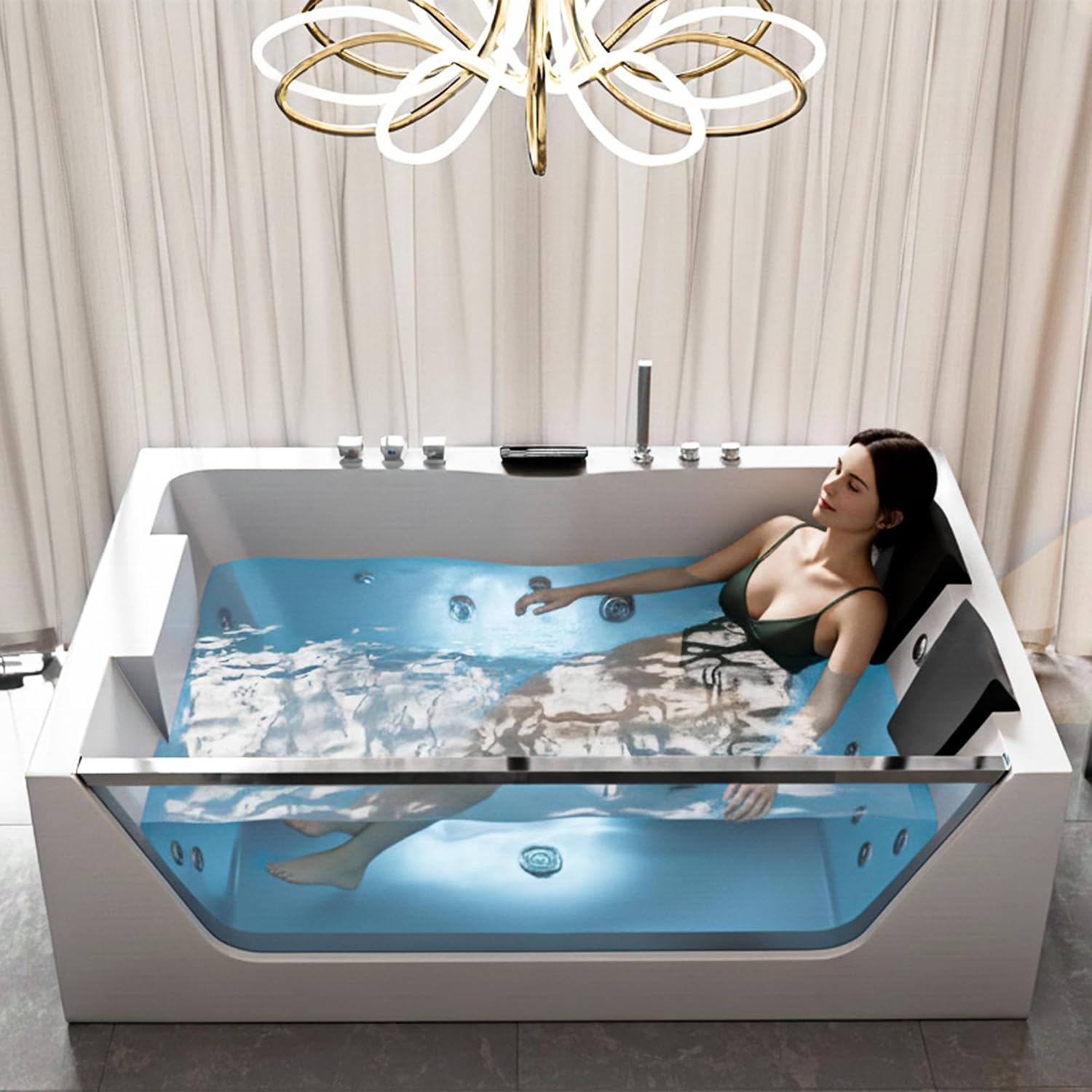 Freestanding Bathtub 71 Inch Acrylic Soaking Tub – Modern Oval Stand Alone Bath Tub, Deep Soak, Glossy White, Easy Installation, Bathroom Spa Tub for Home