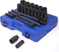 Stark USA 22-Pieces 3/4 Inch Drive Deep Impact Socket Set Cr-Mo Steel SAE Socket Extension Bar Sliding T-Bar (7/8' to 2' inch) with Carrying Case