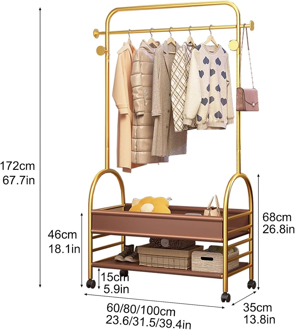 Standing Rolling Clothing Rack, Clothes Rack, for Hanging Clothes Rack, for Hanging Organizers Clothes Shoes Bags Scarf Neckties Ideal, Rolling Garment Rack with Shelf(Black,80cm/31.5in)