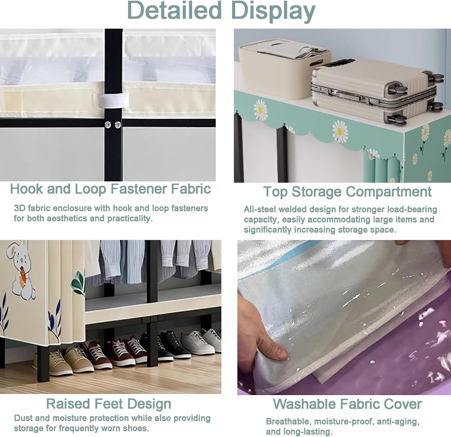 Foldable Portable Wardrobe Closet with Cover, Heavy Duty Clothing Rack for Hanging Clothes, Metal Garment Rack(66.1in/168cm)