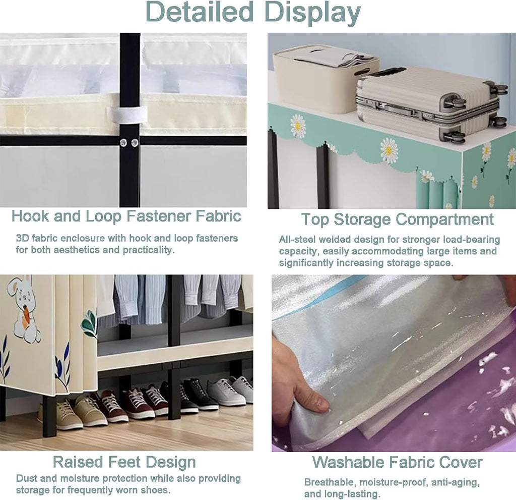 Foldable Portable Wardrobe Closet with Cover, Heavy Duty Clothing Rack for Hanging Clothes, Metal Garment Rack(98.7in/250cm)