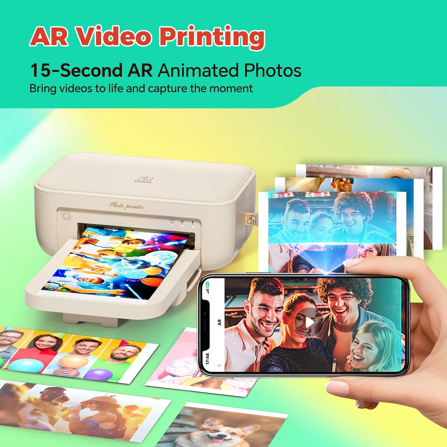 iDPRT 4×6 Photo Printer, Bundle 108 Sheets Photo Paper & 2 Ribbon Cassette, Photo Printer for iPhone & Android, Beige