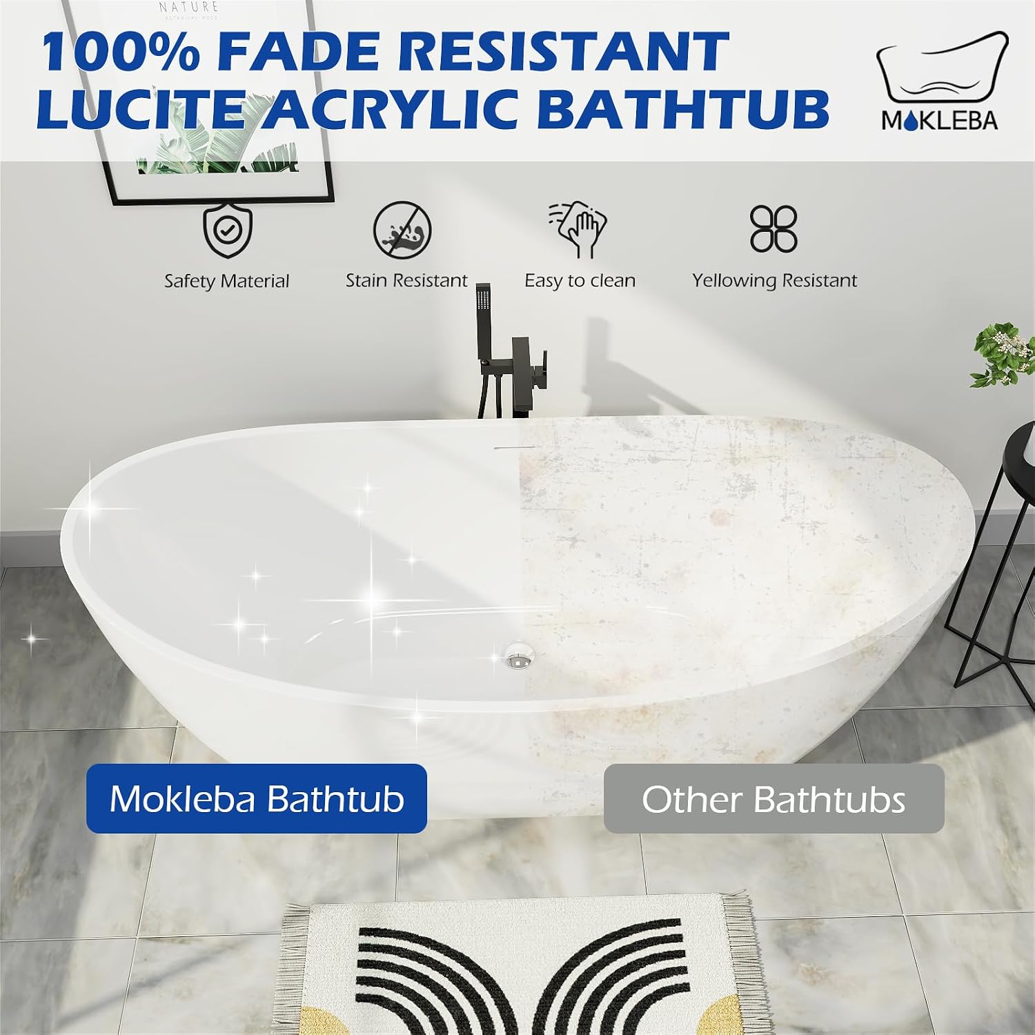 67' Lucite Acrylic Freestanding Bathtub, Double Slipper Shape Contemporary Soaking Tub with Toe-tap Chrome Drain, Slotted Overflow, cUPC Certified, Glossy White