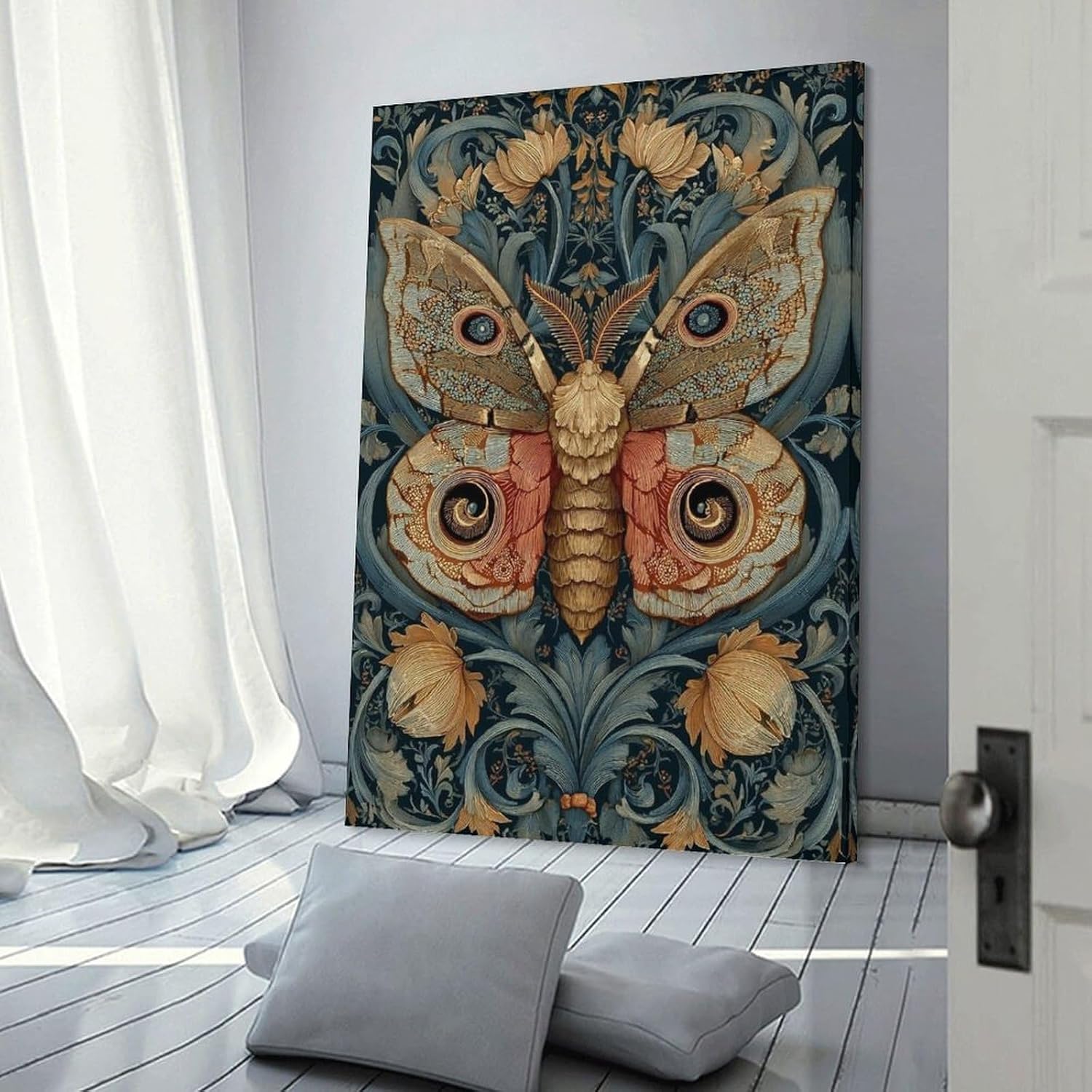 Exquisite Moth Art Nouveau Tapestry Textile Wall Hanging Posters Art Print Wall Photo Paint Poster Hanging Picture Family Bedroom Decor 20x30inch(50x75cm)