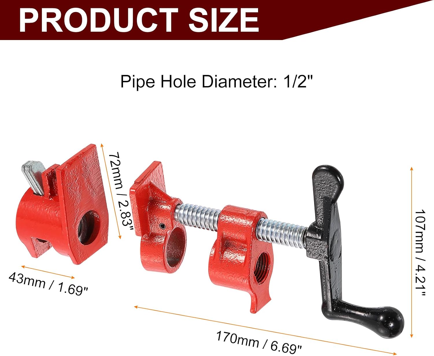 HARFINGTON 8Pcs Clamp Fixture 1/2' Black Pipe Steel Clamps Wood Gluing Pipe Clamp Set Cast Iron Woodworking Tool for Gluing and Drilling