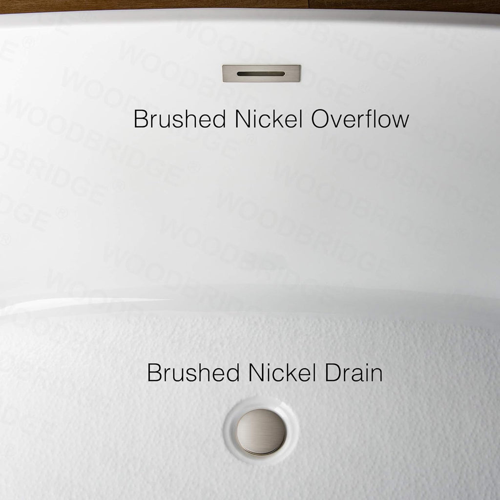WOODBRIDGE 59'Freestanding White Acylic Soaking Bathtub with Brushed Nickel Drain and Overflow,BTA1518 -B/N-Drain &O