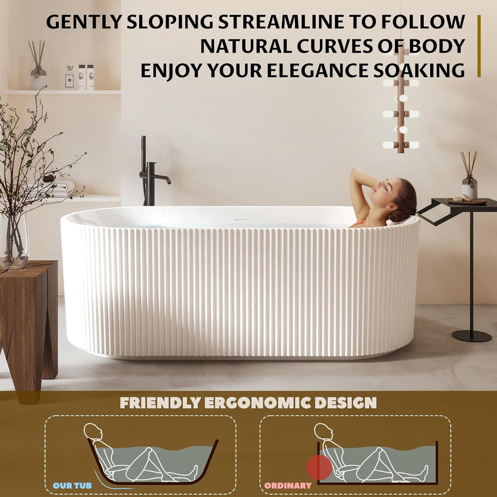 67' Modern Freestanding Bathtub,V Shape Freestanding Soaking Acrylic Bathtub,Unique Design Pleated Tub with Chrome Drain and Classic Slotted Overflow,Cupc Certified,Gloss White