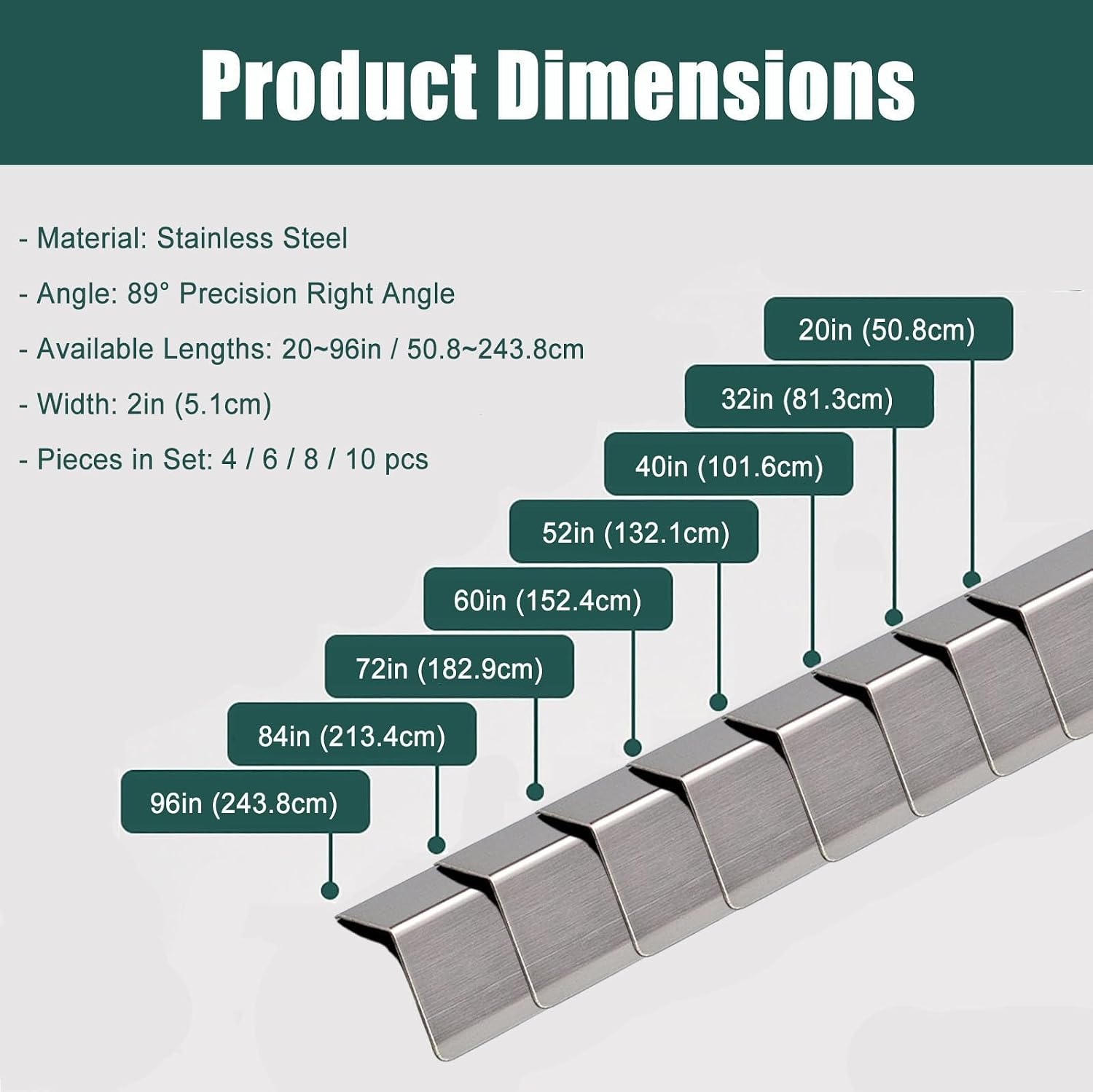 2 Inch Width Corner Guards for Wall Edge Protector, Stainless Steel 89 Degree Edge Protectors Strips for Kitchen/Corner Molding Trim Decorative(6 PCS,L 28 in)