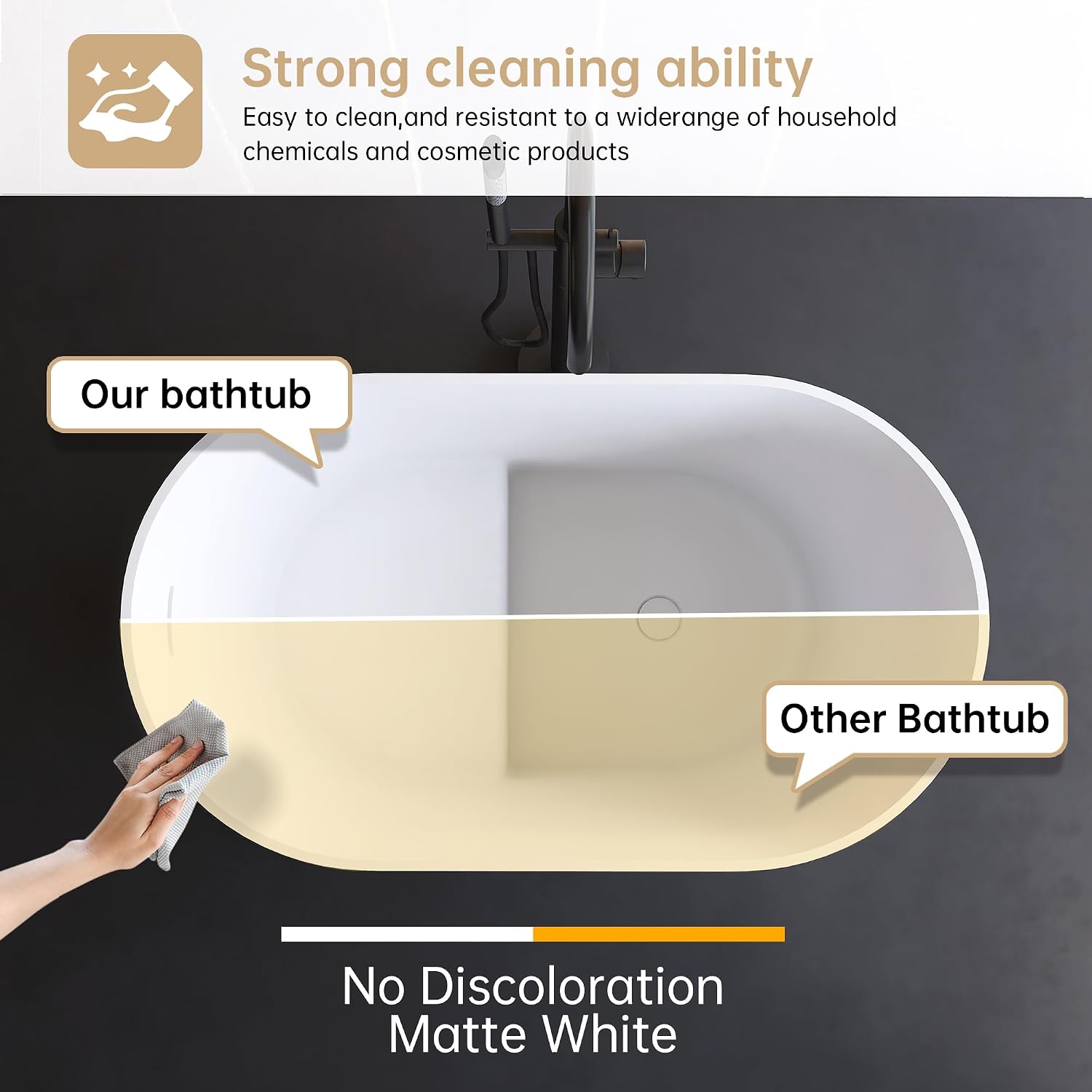39' Japanese Soaking Bathtub, Freestanding Solid Surface Resin Stone Bathtub Modern Stand Alone Tub with Pop-up Drain and Overflow, cUPC Certified, Matte White 328MW1000