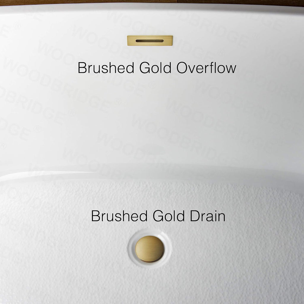 WOODBRIDGE 59' Freestanding White Acrylic Soaking Bathtub with Brushed Gold Drain and Overflow,BTA1514 -BG-Drain &O