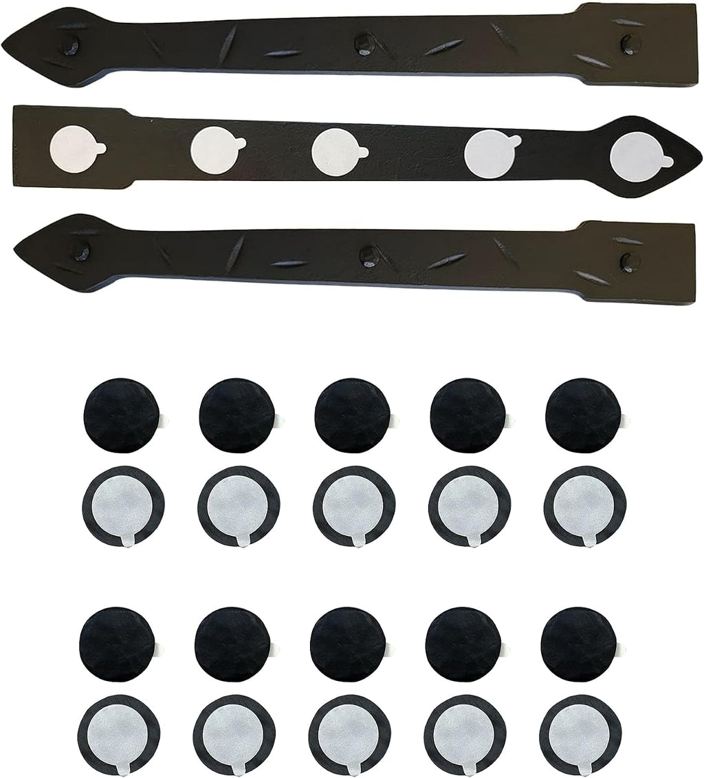 The Rustic Express - Self Adhesive 3 Iron Straps 18' & 20 Round Clavos 1-3/4' - Decorative Hinges & Clavos for Farm, Fiberglass, Metal, Wooden Gate Hinge and Garage Door Hardware - Black