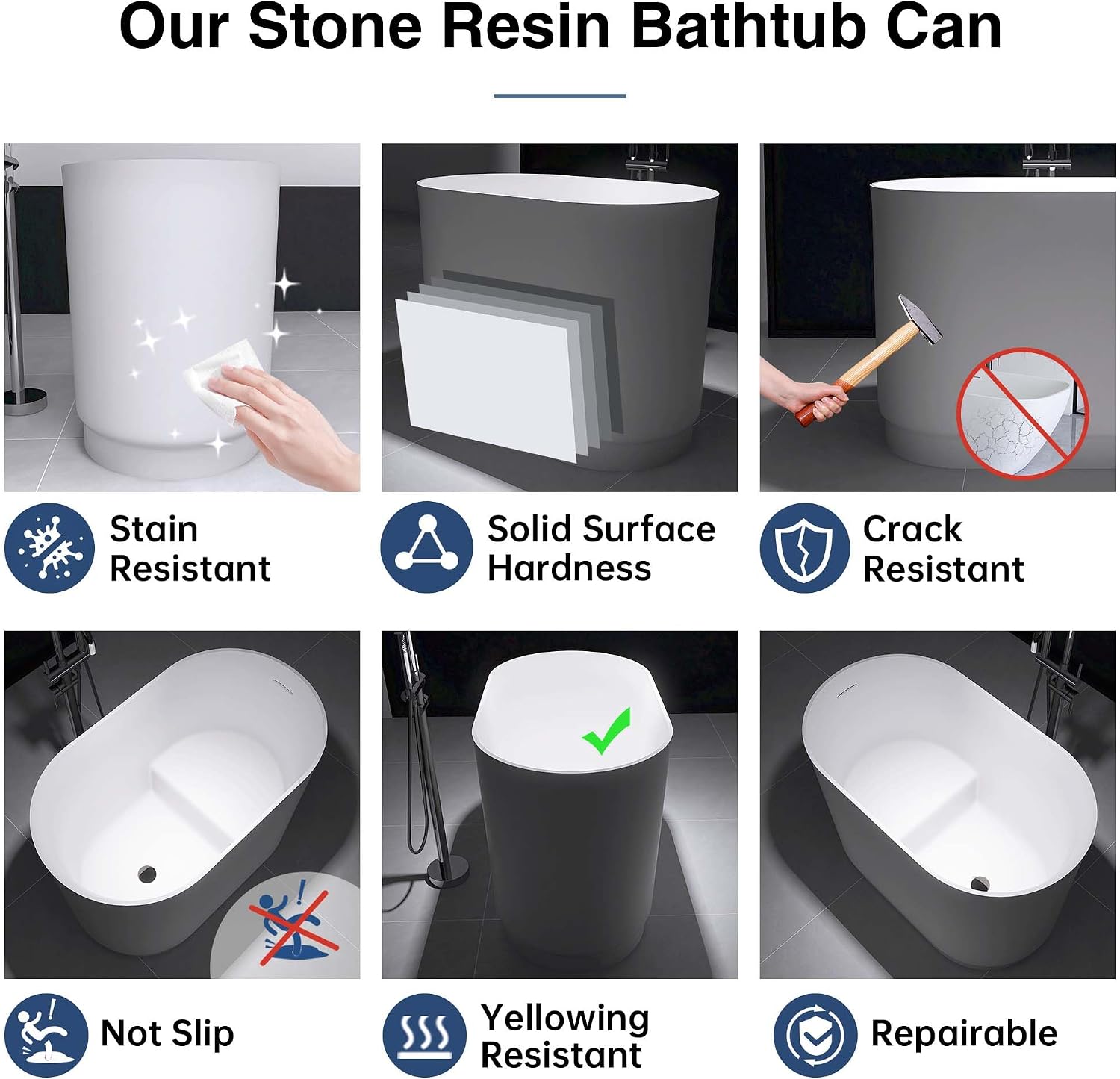 39' Japanese Soaking Bathtub, Freestanding Solid Surface Resin Stone Bathtub Modern Stand Alone Tub with Pop-up Drain and Overflow, cUPC Certified, Matte White 328MW1000