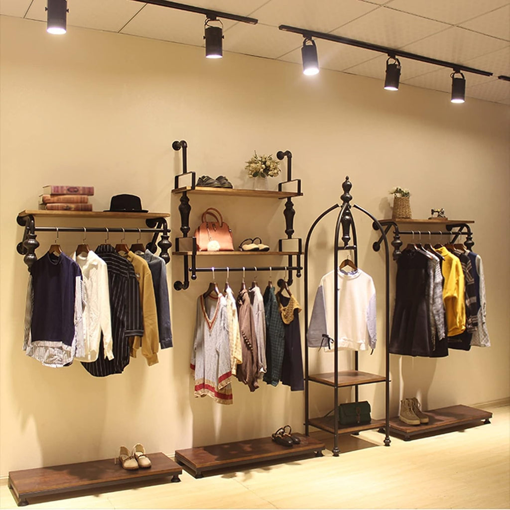 Clothing Garment Rack Wall Mounted with Wood Shelf,Industrial Pipe Floating Shelf,Retail Display Clothes Racks Heavy Duty Organizer Hanger(1-tier-80CM