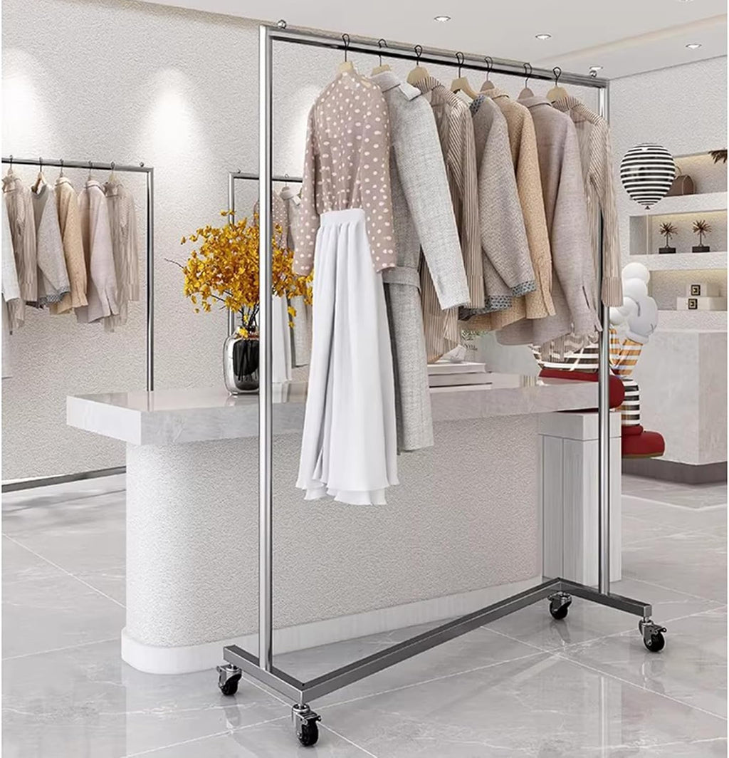 Garment Rack Z-Base Clothes Rack With Wheels, Heavy Duty Clothing Rack 450lb Load, Commercial Grade Clothes Rail For Boutiques, Stainless Steel Single Rod Coat Rack For Bedrooms, S(Size:100X40X160CM)