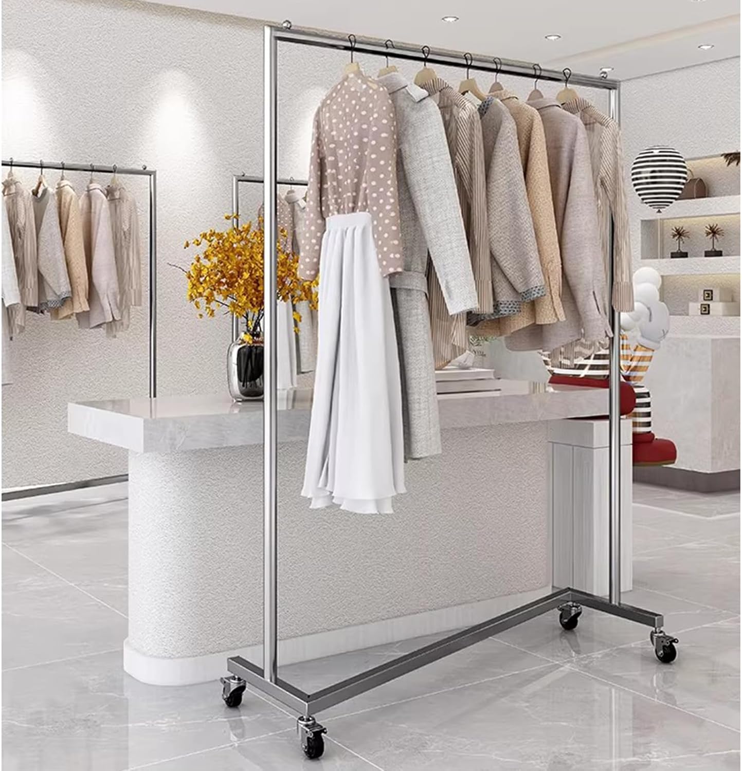 Garment Rack Z-Base Clothes Rack With Wheels, Heavy Duty Clothing Rack 450lb Load, Commercial Grade Clothes Rail For Boutiques, Stainless Steel Single Rod Coat Rack For Bedrooms, S(Size:100X40X160CM)