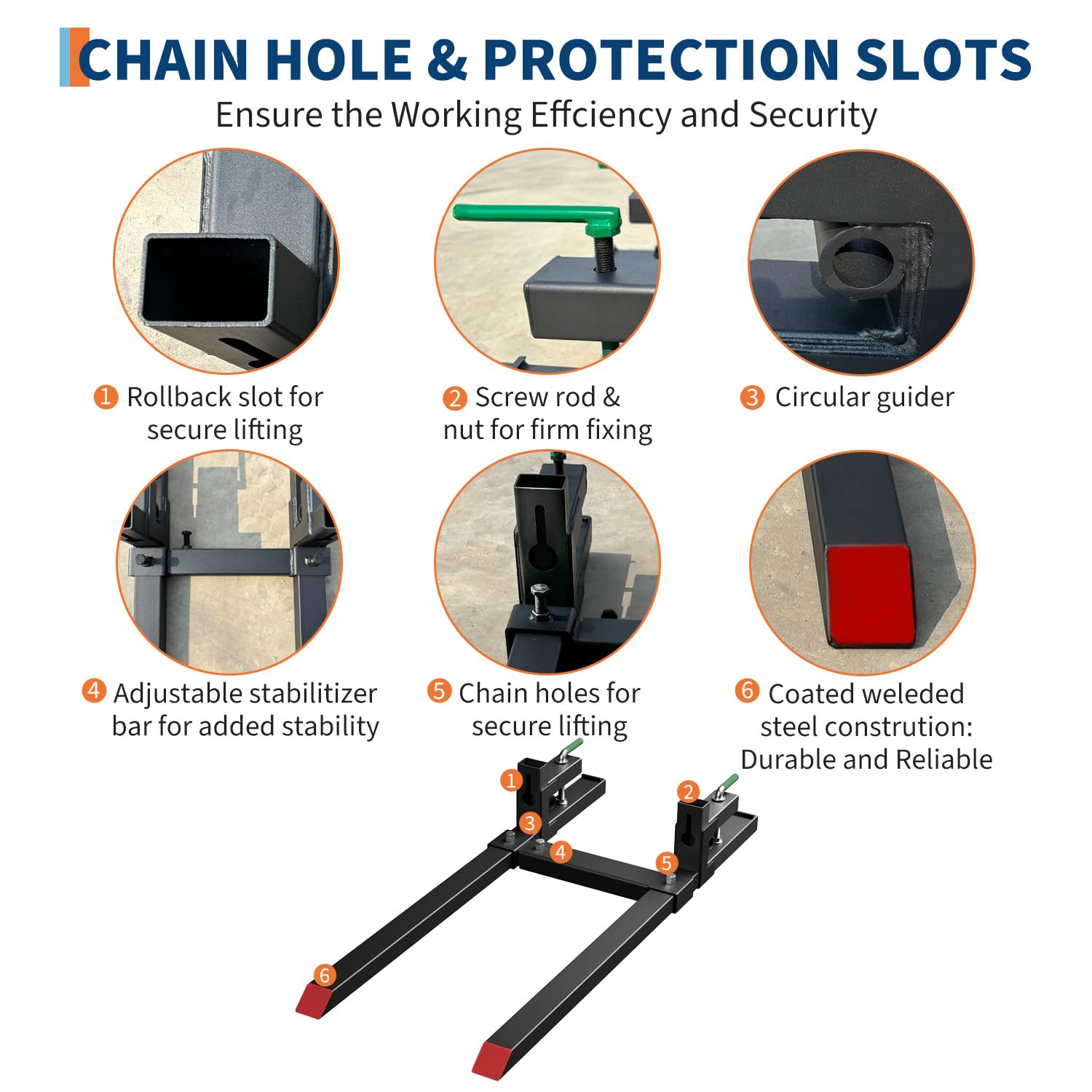Heavy Duty 60-Inch Clamp-On Pallet Forks for Tractor, Skid Steer Loader - 2000lb Capacity - Adjustable Stabilizer Bar - Quick Attach Front Loader Forks for Hay, Logs, Lumber - Fits Most