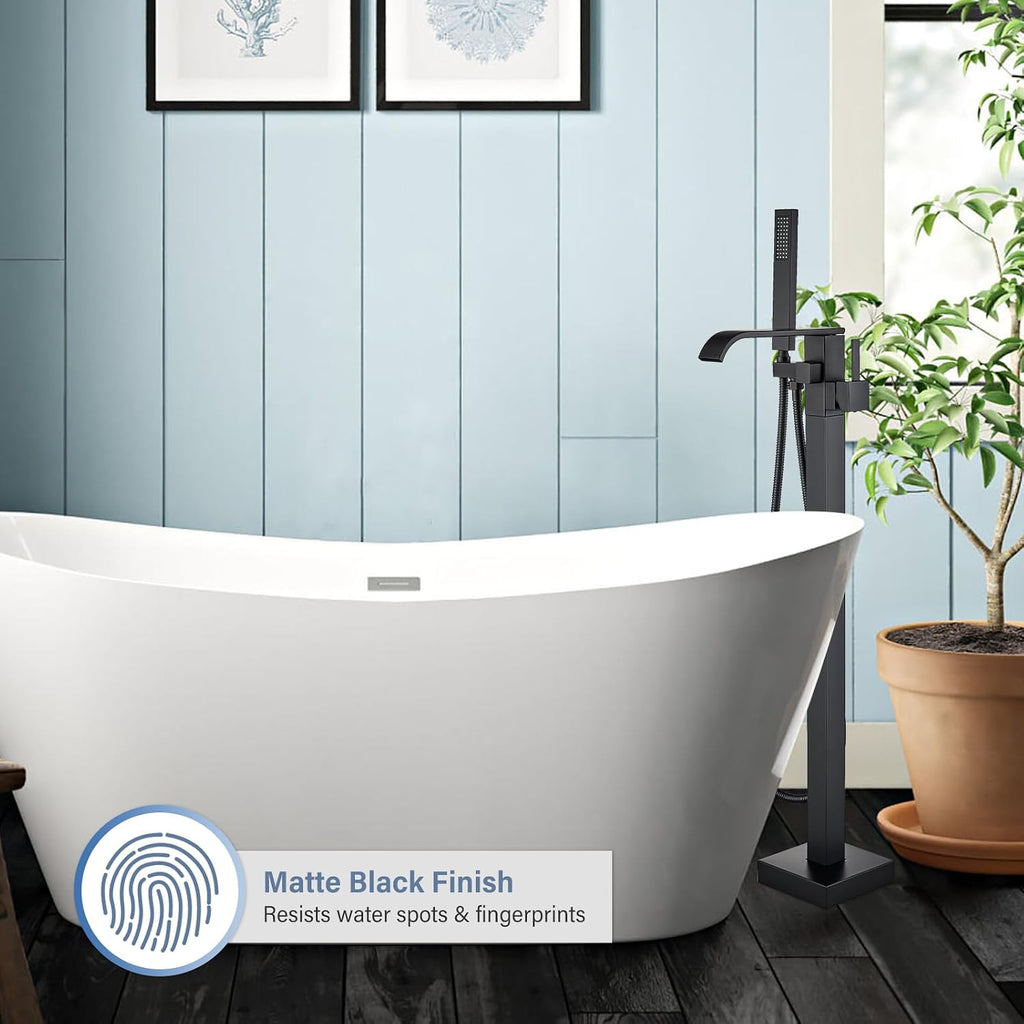 Freestanding Bathtub Faucet Matte Black Floor Mounted Tub Filler with Hand Shower Brass High Flow 360 Degree Swivel Standing Spout Mixer Taps