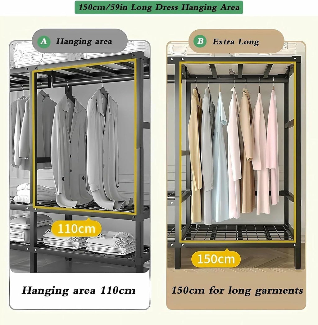 Large Foldable Clothing Rack With Cover Heavy Duty Metal Clothes Racks On Wheels Loads 2000LBS Covered Wardrobe Closet For Hanging Clothes