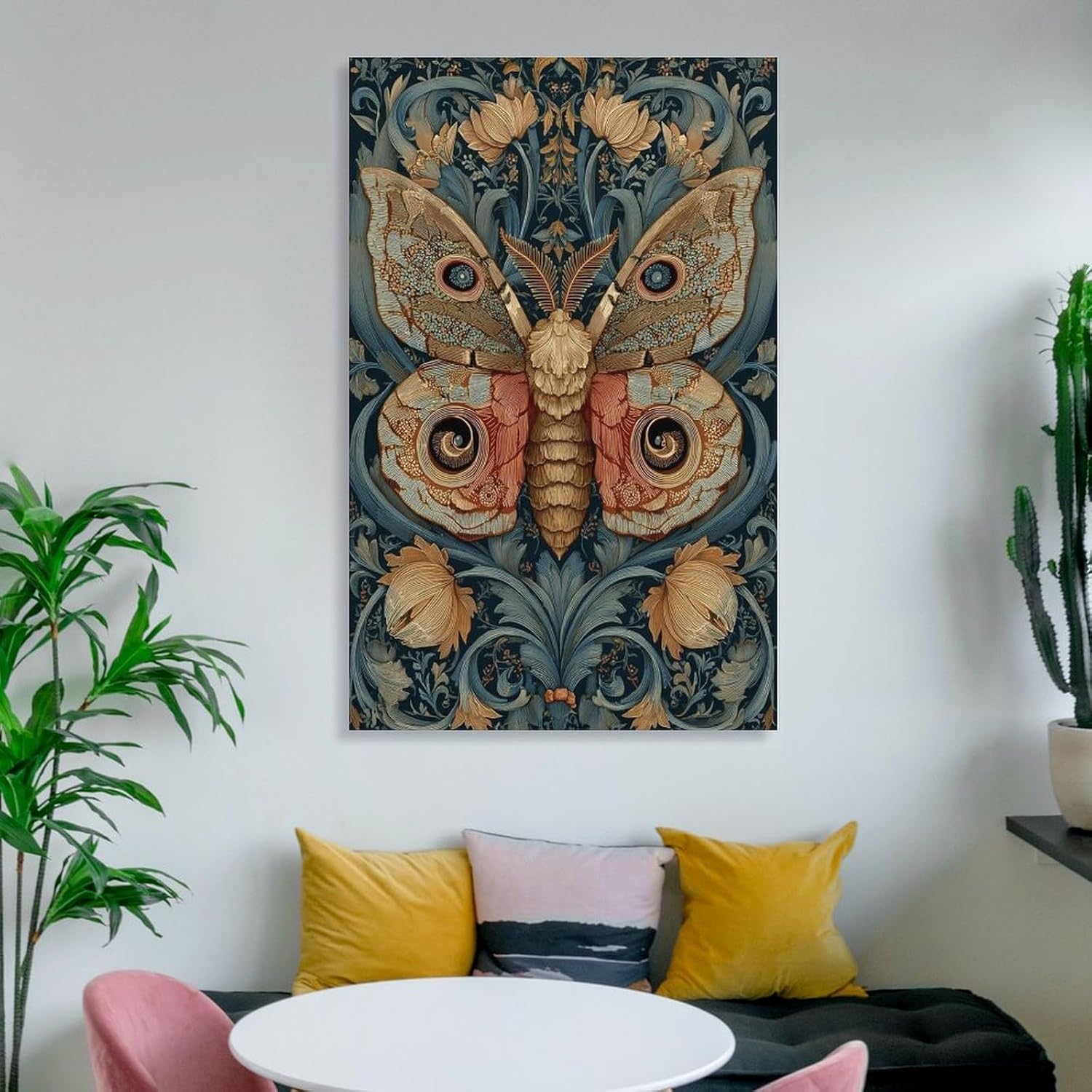 Exquisite Moth Art Nouveau Tapestry Textile Wall Hanging Posters Art Print Wall Photo Paint Poster Hanging Picture Family Bedroom Decor 20x30inch(50x75cm)