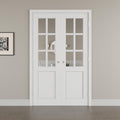 56' x 80' French Doors Interior (Double 28' x 80' 6-Lite Clear Glass Door with Silver Hinge Prehung Jamb Kit), Pre-Finished & Paintable, Prebuilt Home Door Panels & Assembly Required Jamb