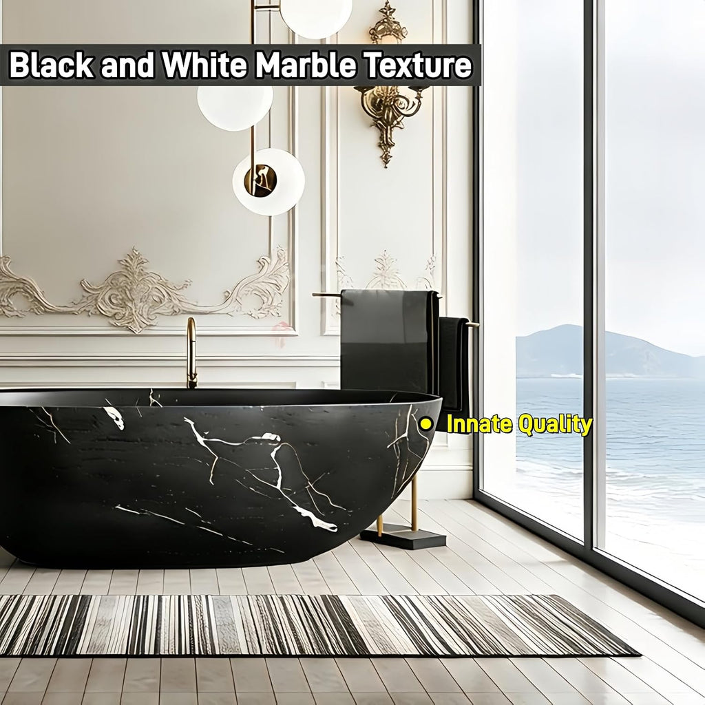 59' Edeyeu Freestanding Bathtub - Solid Surface Soaking Tub with Black & White Marble Design, Luxury Free Standing Tub for Spa, Home, and Villa Bathrooms, Black