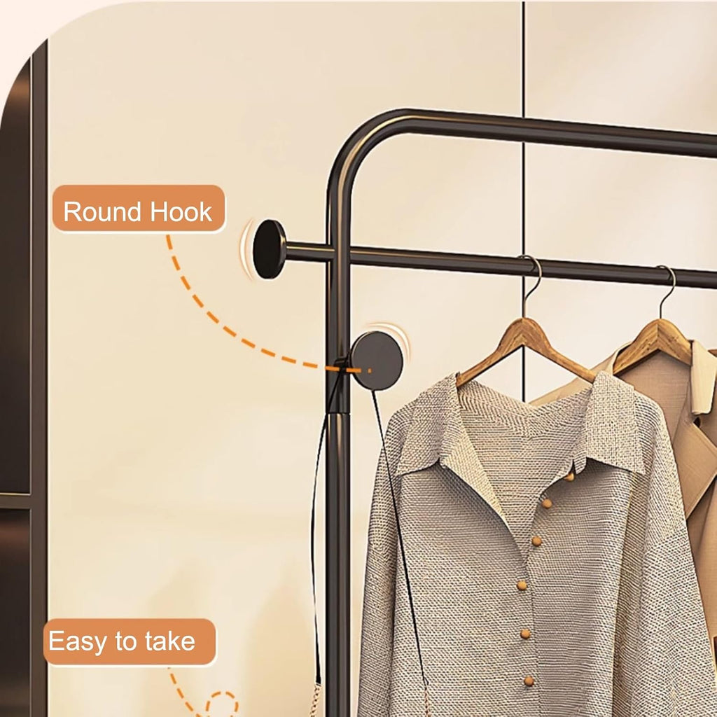 Standing Rolling Clothing Rack, Clothes Rack, for Hanging Clothes Rack, for Hanging Organizers Clothes Shoes Bags Scarf Neckties Ideal, Rolling Garment Rack with Shelf(Black,80cm/31.5in)