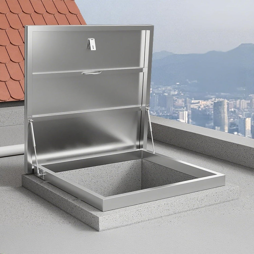 Roof Hatch Screw Mounted Access Hatch Cover for Roof/Manhole/Cellar, Silver Rooftop Maintenance Rainproof Lid Board, Loft Vent Escape Outlet Cap(20x20in (50x50cm))