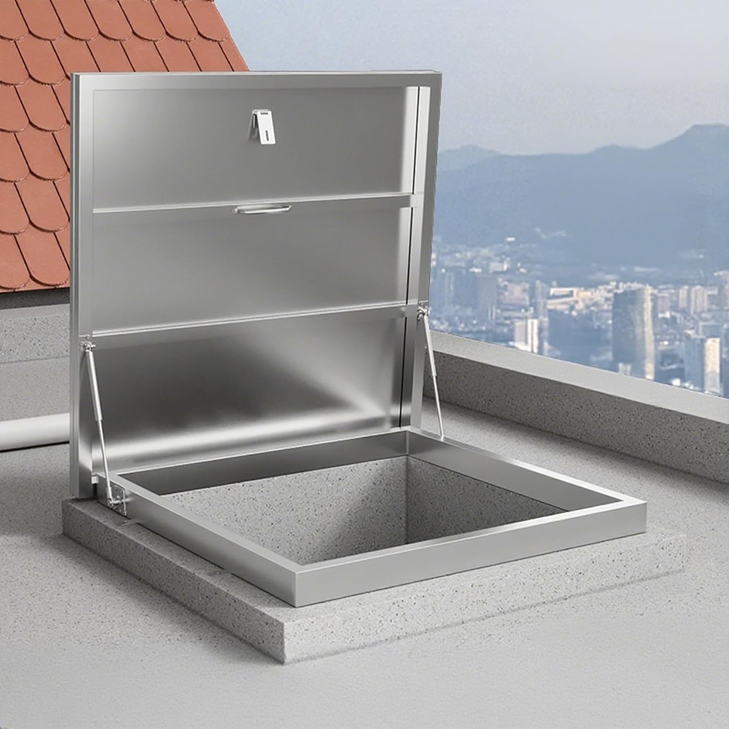 Roof Hatch Screw Mounted Access Hatch Cover for Roof/Manhole/Cellar, Silver Rooftop Maintenance Rainproof Lid Board, Loft Vent Escape Outlet Cap(20x20in (50x50cm))